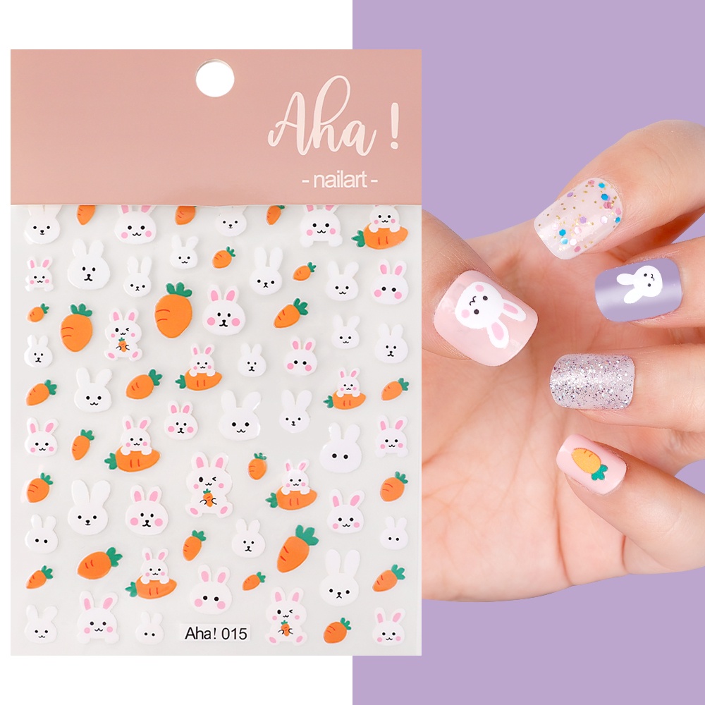 Stiker Kuku Motif Kartun Beruang / Kelinci Tahan Air Untuk Dekorasi Nail Art / Manicure DIY