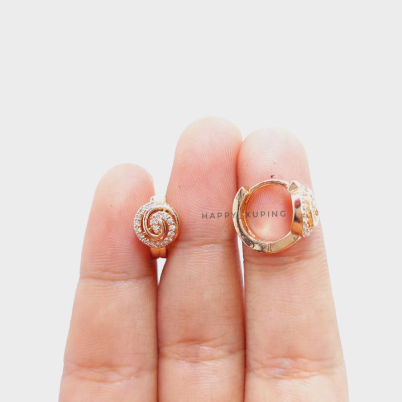 XUPING GIWANG KLIP EMAS MATA ZIRCON SPIRAL - PERHIASAN WANITA - ANTING JEPIT MATA SATU BARIS - FASHI