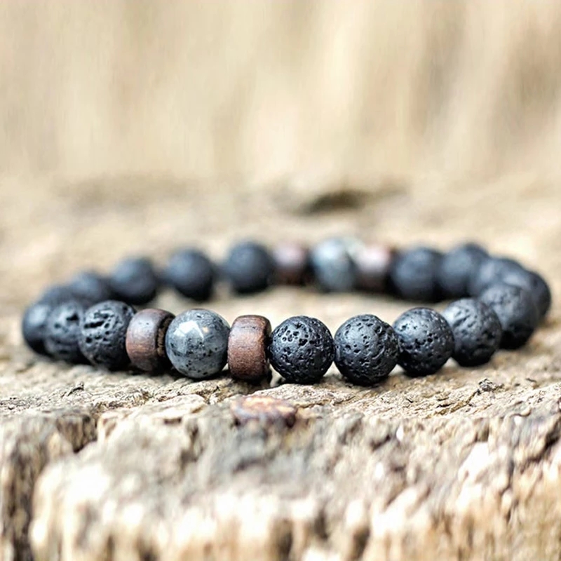 Perhiasan Gelang Batu Lava Chakra Buddha Tibet Mata Harimau Onyx Untuk Hadiah