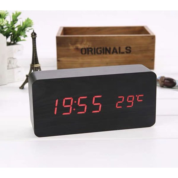 Jam Meja Kayu Digital Led Weker Digital Wood Alarm LED Clock