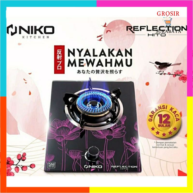 NIKO REFLECTION HITO / Kompor Gas 1 Tungku / Kompor Tanam Kaca 1 Tungku Niko