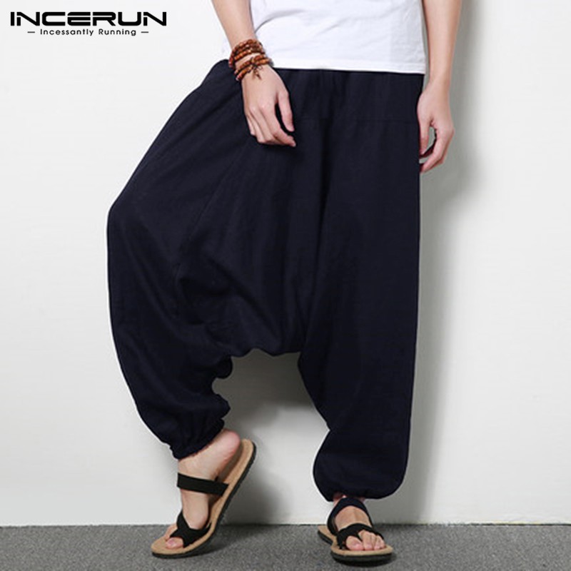 INCERUN Streetwear Harem Pants Men Hip-hop Drop Crotch Cotton Joggers Wide Leg Pants Trousers Men Ch