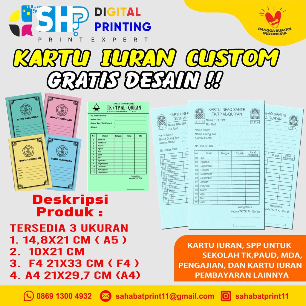 (COD) Cetak Kartu Iuran, Kartu SPP, Absesnsi, Kartu iuran Custom