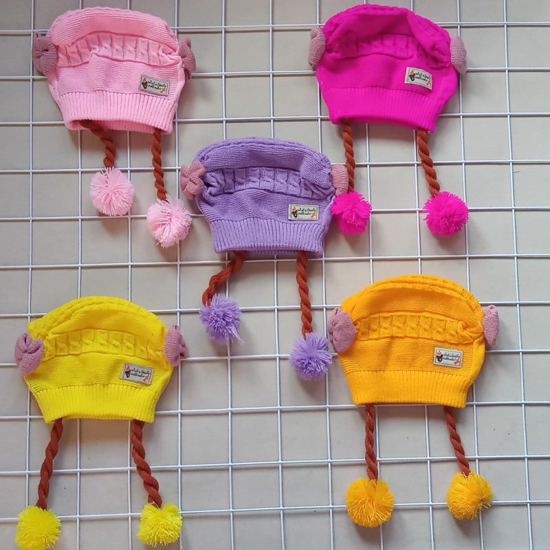 TOPI rajut anak bayi perempuan TURBAN anak cewek rambut palsu