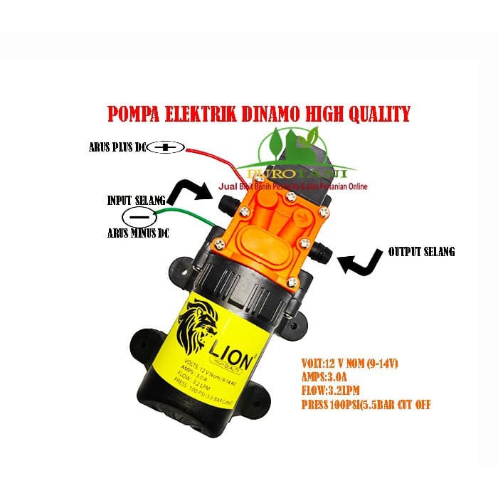 Pompa Air DC Dinamo DC 12 Volt Plus Adaptor 5A