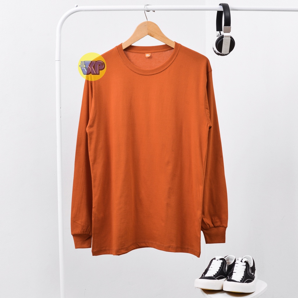 BAJU KAOS POLOS TERAKOTA MERAH BATA LENGAN PANJANG COTTON COMBED 30S UNISEX