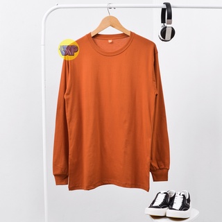 Jual BAJU KAOS POLOS TERAKOTA MERAH BATA LENGAN PANJANG COTTON COMBED