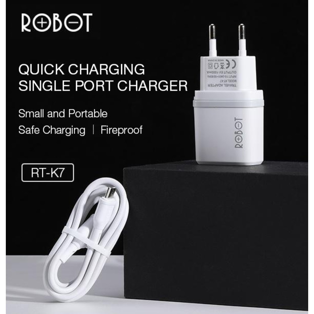 Travel Charger Robot 5V 1A Quick Charge RT-K7 Fireproof White Charger