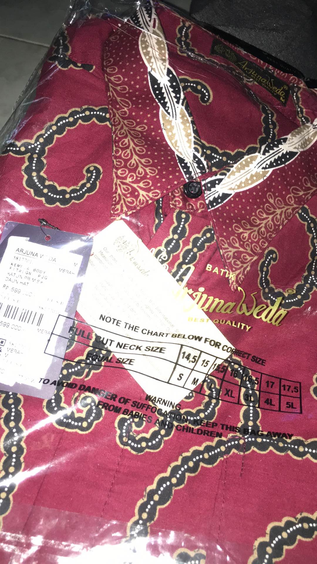 Arjuna Weda Kemeja Batik Sawat Daun Hati - Merah