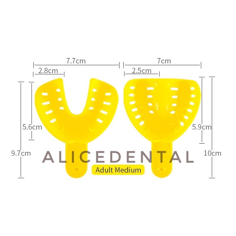 Alice dental // sendok cetak gigi palsu dewasa plastik s M L / impression tray bersudut