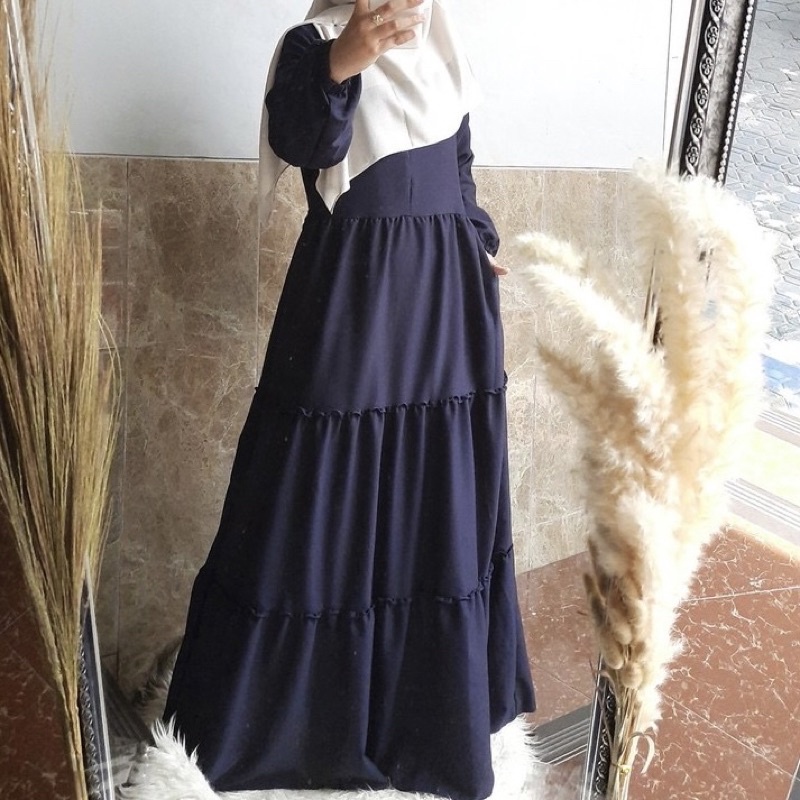 Gamis rempel susun luar | dress rempel susun polos simpel