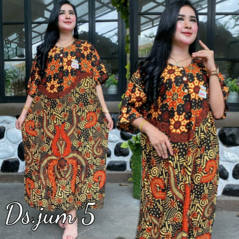 Daster jumbo lengan pendek daster sogan besar Ld 130 muat sampai bb 86 kg daster bu tejo sultan batik pekalongan alfarizqy grosir daster viral terbaru rayon premium busui kancing depan