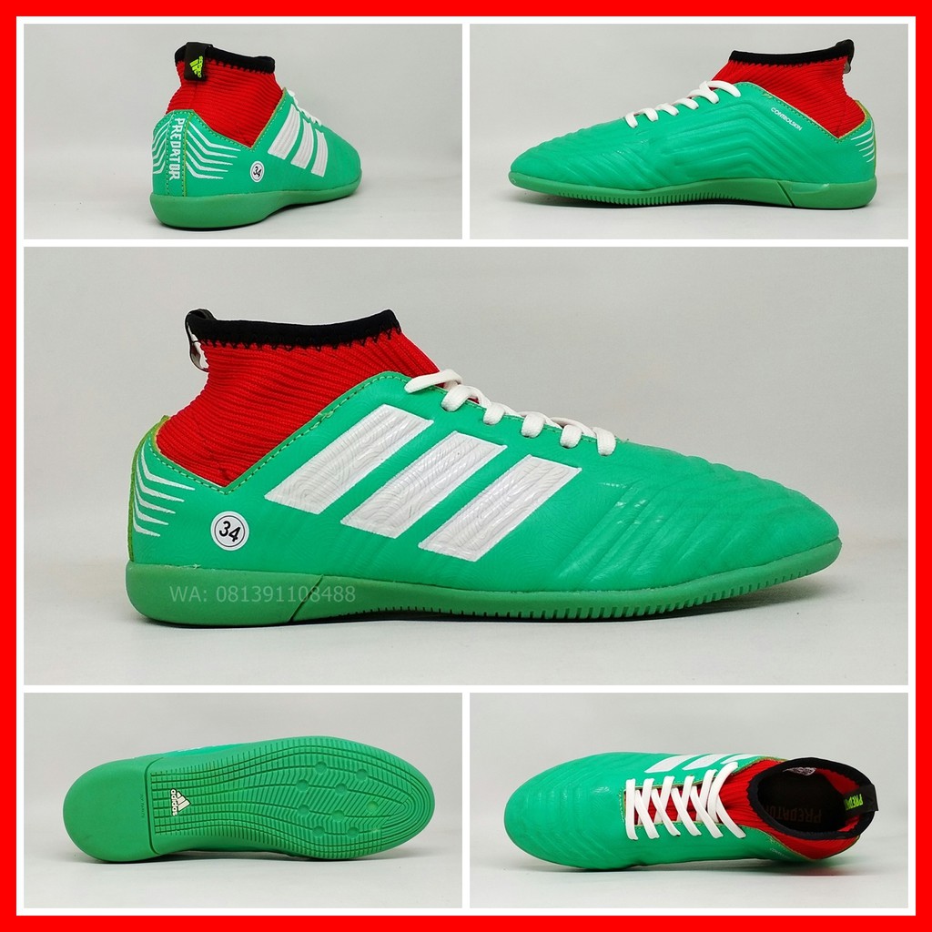 Sepatu Futsal Anak Adidas Predator Hijau List Putih Boot Kids