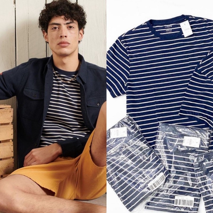 JCrew Slim Whased T-shirt - Kaos Garis Garis Pria Original Branded