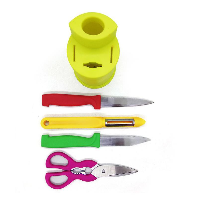 Pisau Set / Fruit Knife Set 5 pcs + Rak Plastik Bulat - Random Color