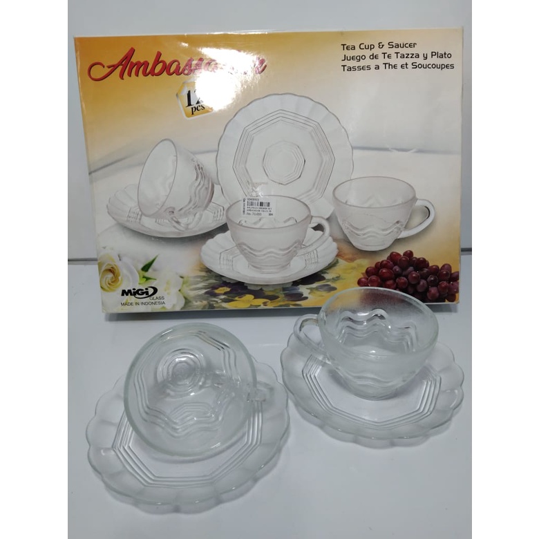 GELAS KACA SET + SAUCER SET / TEACUP & SAUCER - MIGI AMBASSADOR