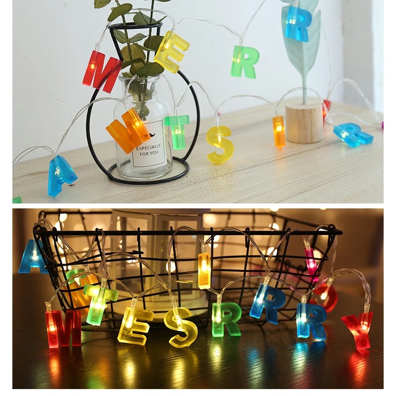 1.3m Creative Colored Merry Christmas And Happy Birthday Letter Shaped Battery Operated Lantern Led String Lights / Wedding Anniversary Decoration LED Fairy String Light