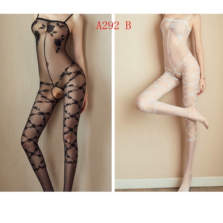 Lingerie Wanita Sexy Transparan Open tali Floral Siamese Stockings Cosplay A292