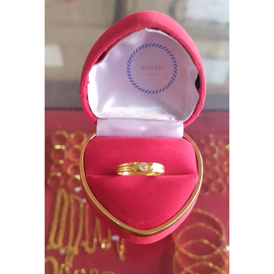 cincin polos variasi garis batu putih halus emas kadar 375