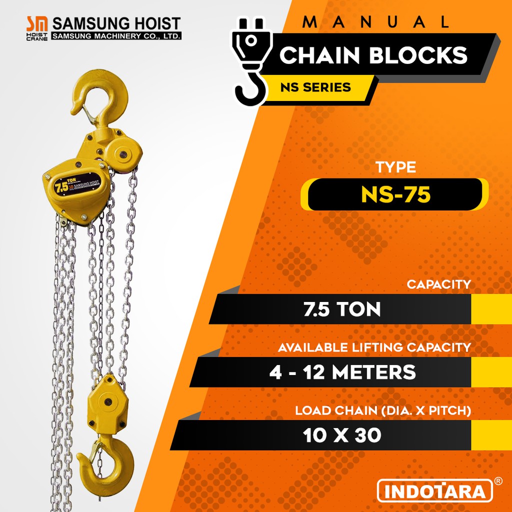 Manual Chain Block Katrol Takel 7.5 Ton Samsung NS-75