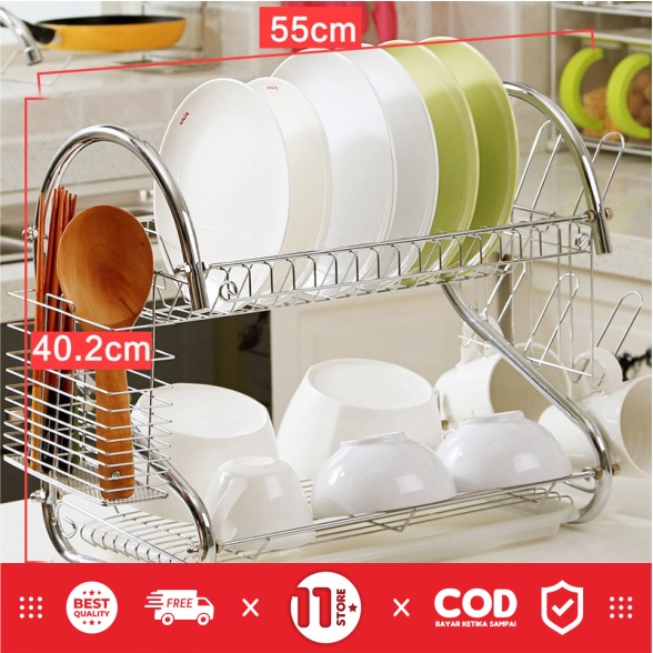 Rak Piring Stainless 2 Stainless rak piring 2 susun anti karat rak piring 2 susun jumbo rak piring 2