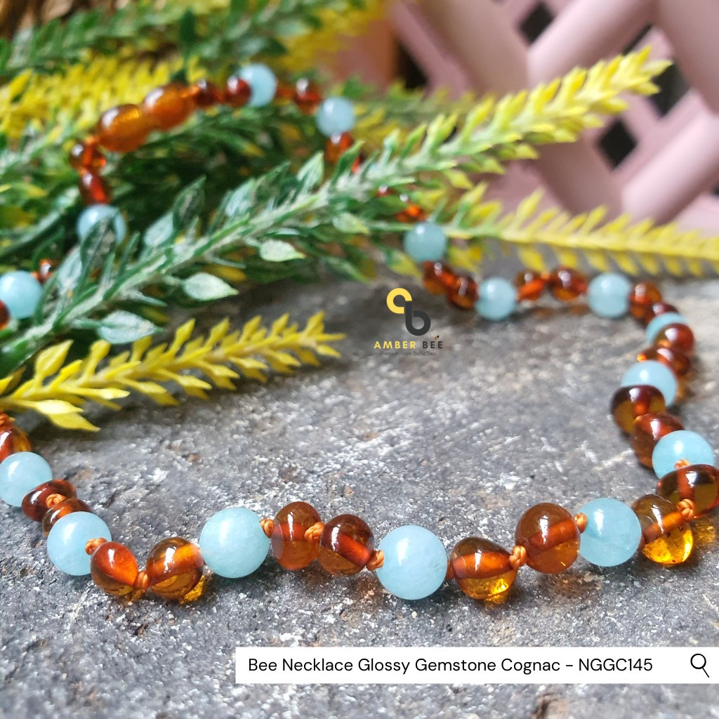 Kalung Amber Bayi &amp; Anak Premium Mix Gemstone Cognac NGGC145 By Amber Bee