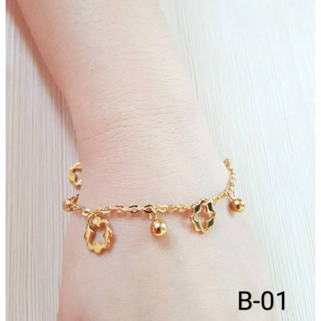 SET Gelang Tangan &amp; Kaki Titanium Gold Motif bunga