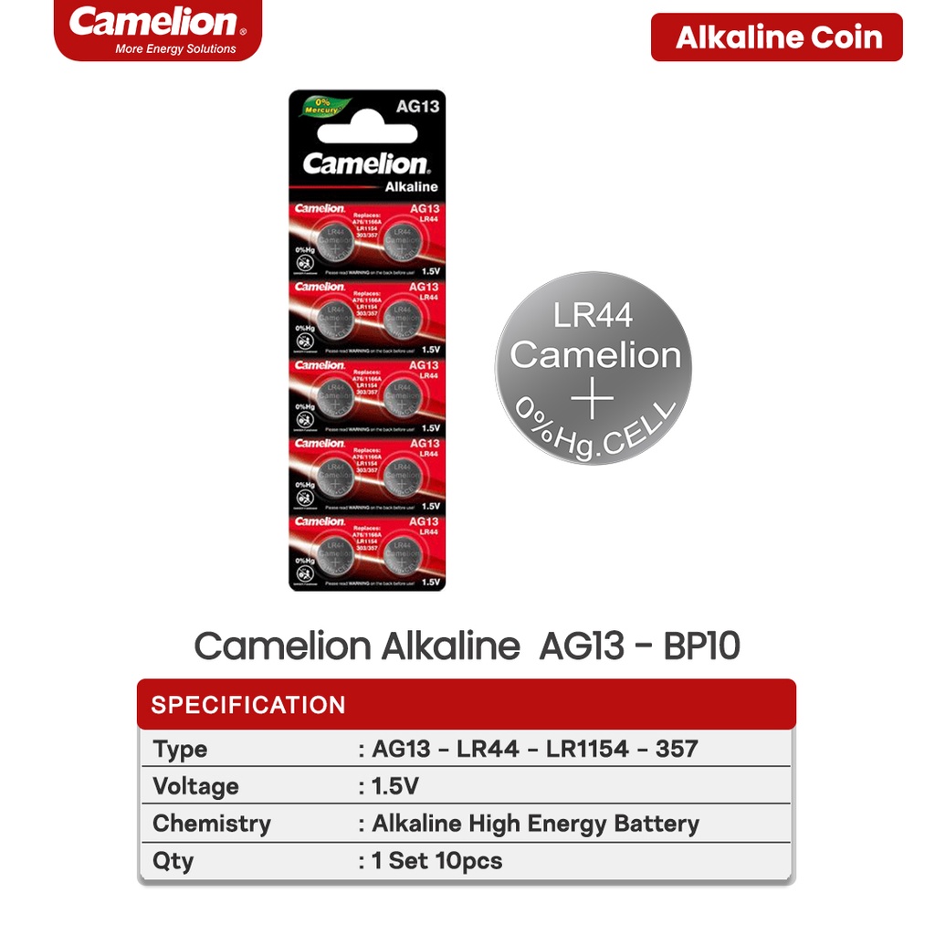 Camelion Alkaline Battery Batre Coin Batere AG13 Baterai Kancing LR44