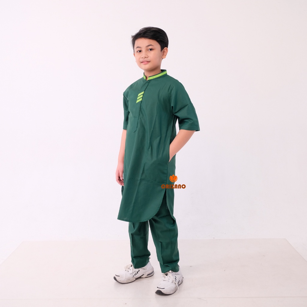 Baju Koko Anak Lengan Pendek Toyobo Fodu Model ARCHI HIJAU - ORIZANO