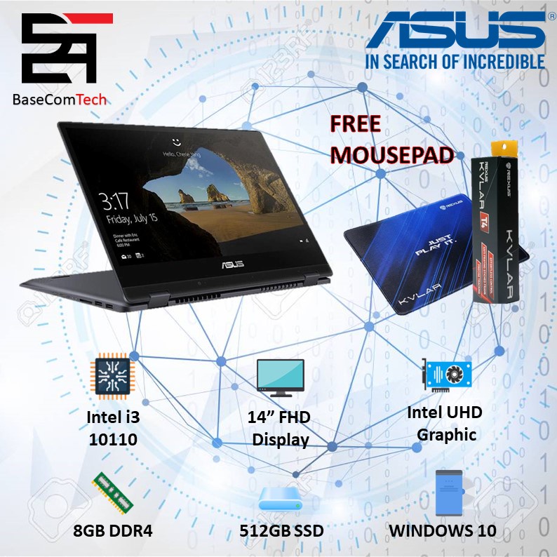 Asus Vivobook Flip TP412FA 2in1 Touch i3 10110 RAM 4/8 GB 256/512 ssd W10 14 inchi FHD Fingerprint-i3-10110 - 8GB/512GB