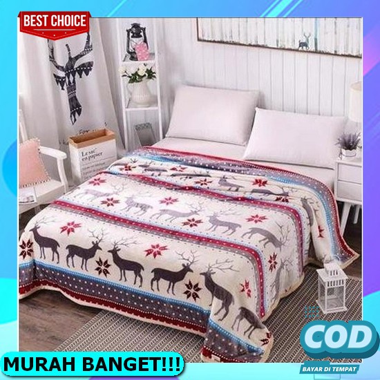Selimut Bulu Halus Super Soft Jumbo - Green Forest Leaves 200X230Cm(L3I5) Selimut Model Rempel Perca