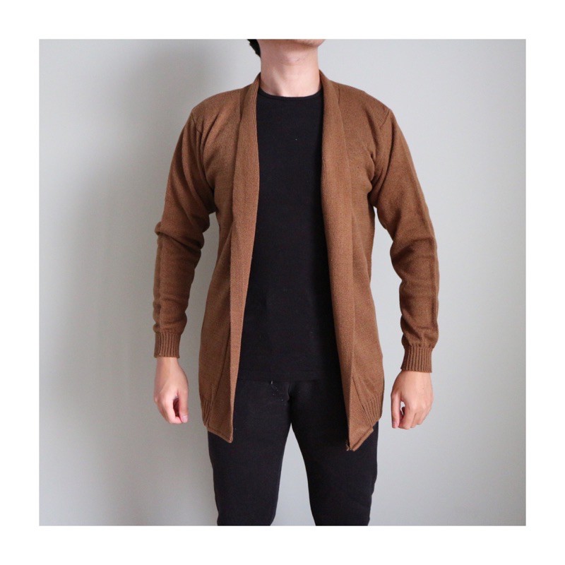Outer Long Cardigan / Cardigan Rajut Panjang Kimono Tanpa Kancing 7 Warna 6 Size-Brown