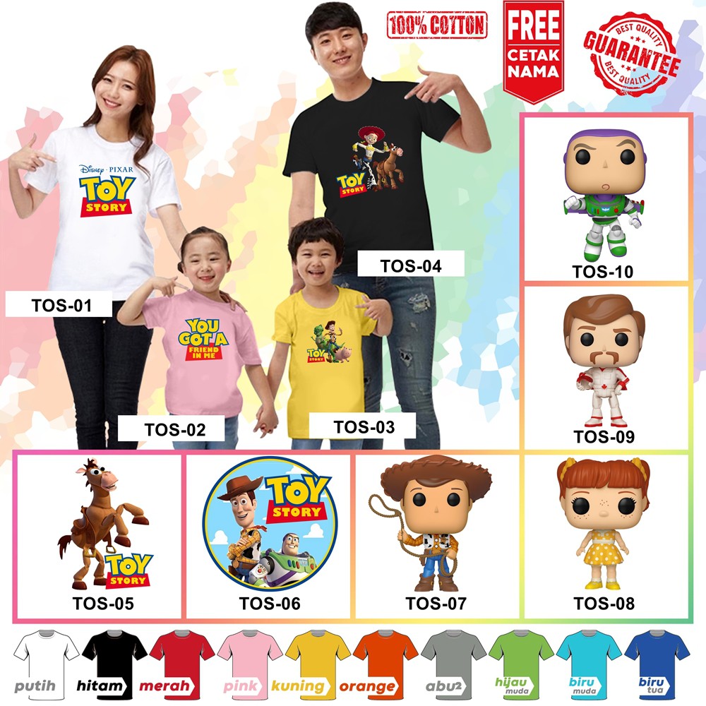 [FREE NAMA!!] Baju Kaos ANAK DAN DEWASA TOY STORY BANYAK MOTIF