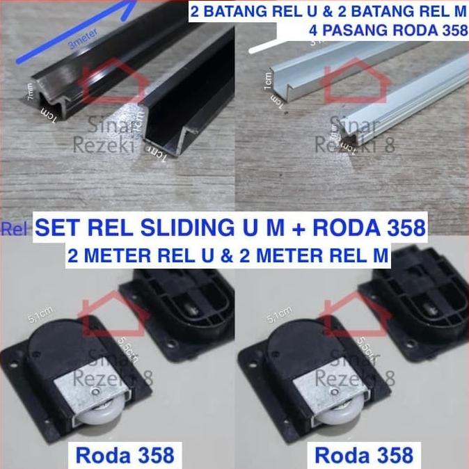 Set 2 Meter X 4 Rel Um + Roda 358 Pintu Lemari Sliding / Geser Sd3141