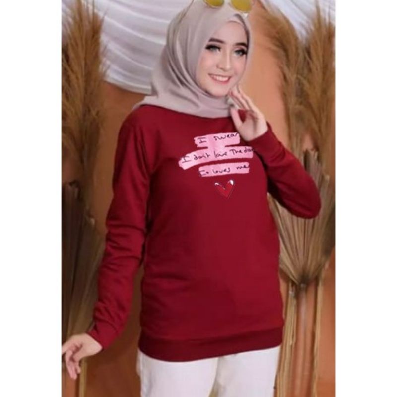 JF  Atasan Kaos Lengan Panjang Wanita / Kaos Sweater Wanita Muslimah Terbaru LOVES ME