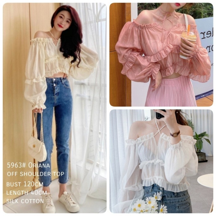 Atasan Baju Wanita Remaja Korea blouse wanita / BC- 5963# Oriana Off Shoulder  - dusty