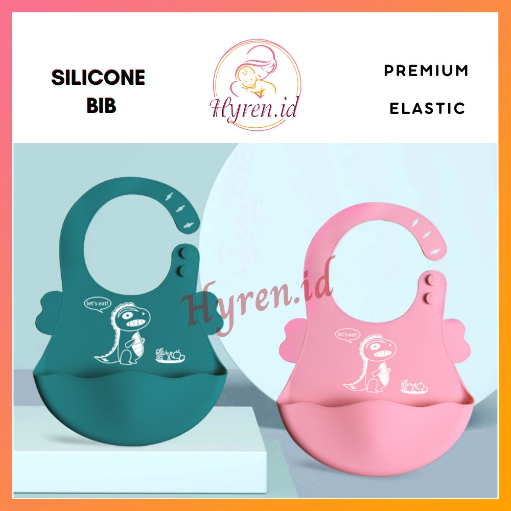 Hyren.id S16 Silicone Bib Slabber Premium Dino Celemek Makan Bayi Silikon Bibs Baby Waterproof Dinosaurus Pink Green Lucu Kartun Cute Murah Import