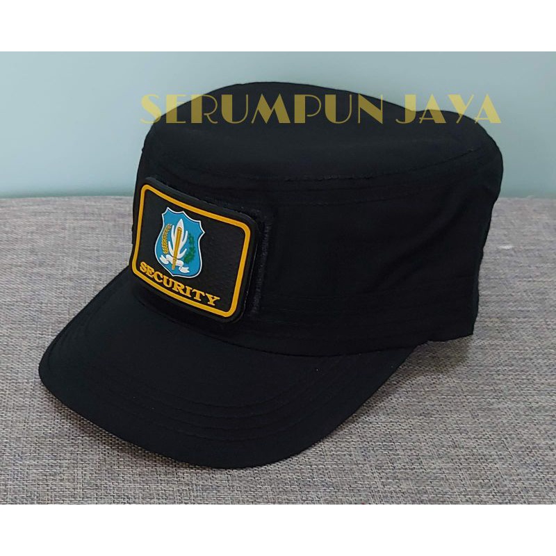 TOPI KOMANDO SECURITY LOGO BIRU - TOPI KOMANDO SECURITY LOGO BIRU VELCRO HITAM 2 PATCH