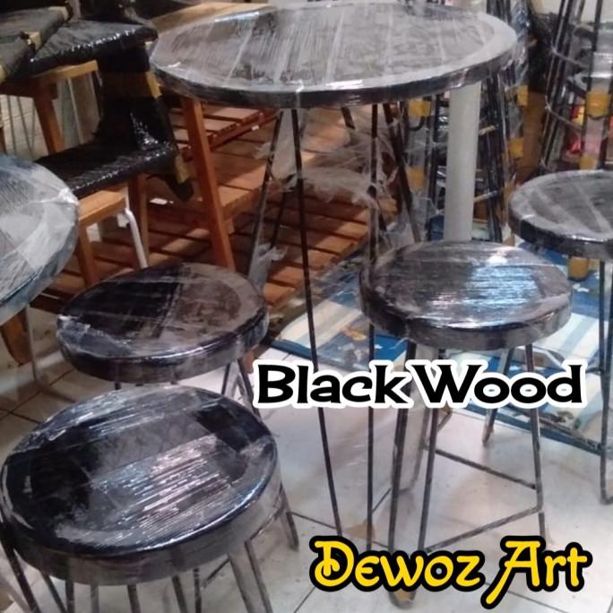 [Ready] Meja Teras 1 Set - Meja Bangku Cafe Unik - Meja Kursi Kayu Rangka Besi [D4F50]