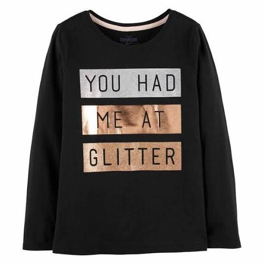 DISKON Kaos Anak Cewek Oshkosh B'gosh | Atasan Anak Perempuan 7y -14y - Hitam YH 8y