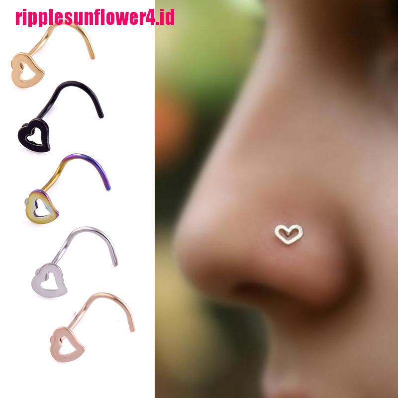 5pcs Cincin Tindik Hidung Bentuk Hati Bahan Stainless Steel