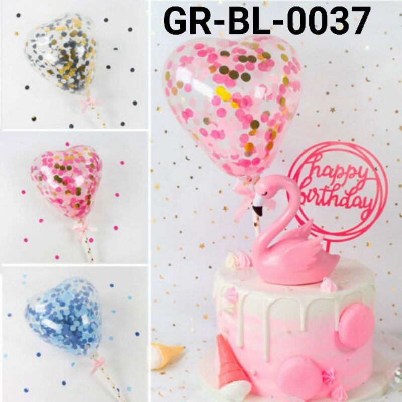 Topper Balon Tiup Hati / Cake Topper Balon Hati / Dekorasi Kue Balon