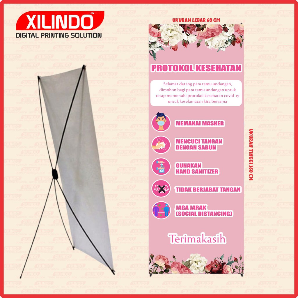 PAKET STAND BANNER XBANNER ACARA PERNIKAHAN PROTOKOL KESEHATAN MOTIF PINK TIGA