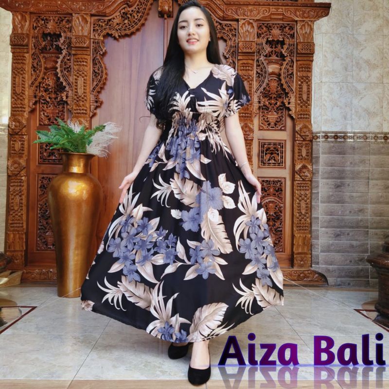 Dress Daster Mozza Panjang Motif Bunga Anggrek Javanese Style Lengan Pendek Rayon Super Premium Bali