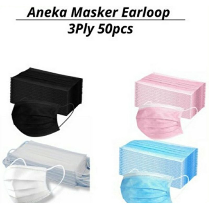 Masker 3ply isi 50pcs / Face mask / Disposable mask / Masker 3ply earloop isi 50pcs