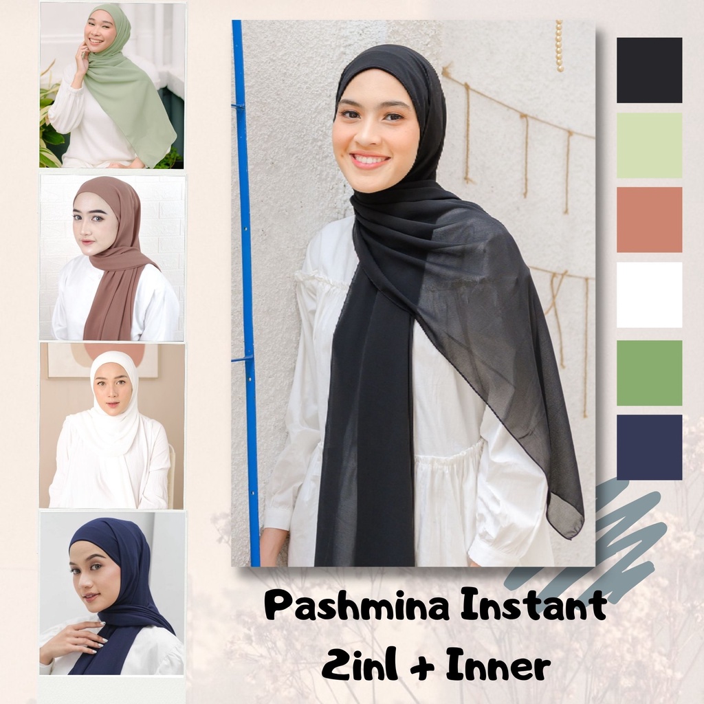 Pashmina Instan + Inner Tali Jersey 2in1 Bahan Ceruty Babydoll Premium Adem Size 173x72 / Pasmina Melayu Turki Kekinian 2022 / Kerudung Instan Wanita Muslim Panjang Polos Terbaru