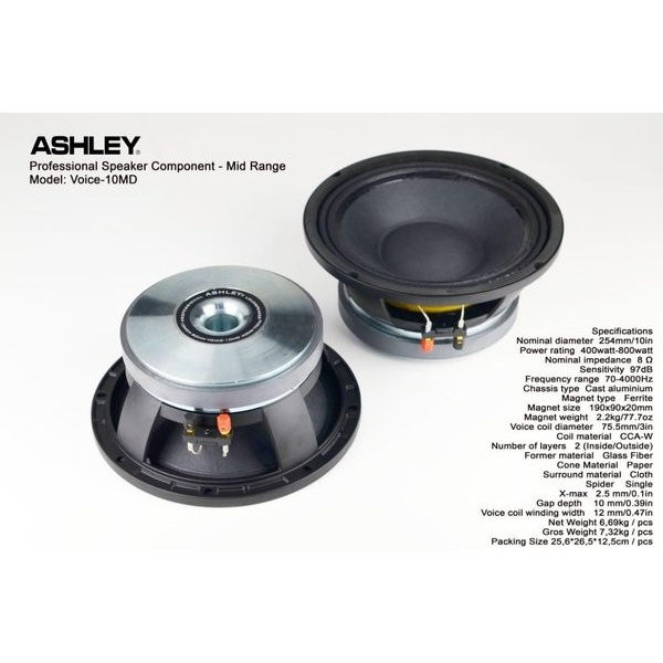 speaker component ashley voice 10md mid range ashley voice10md