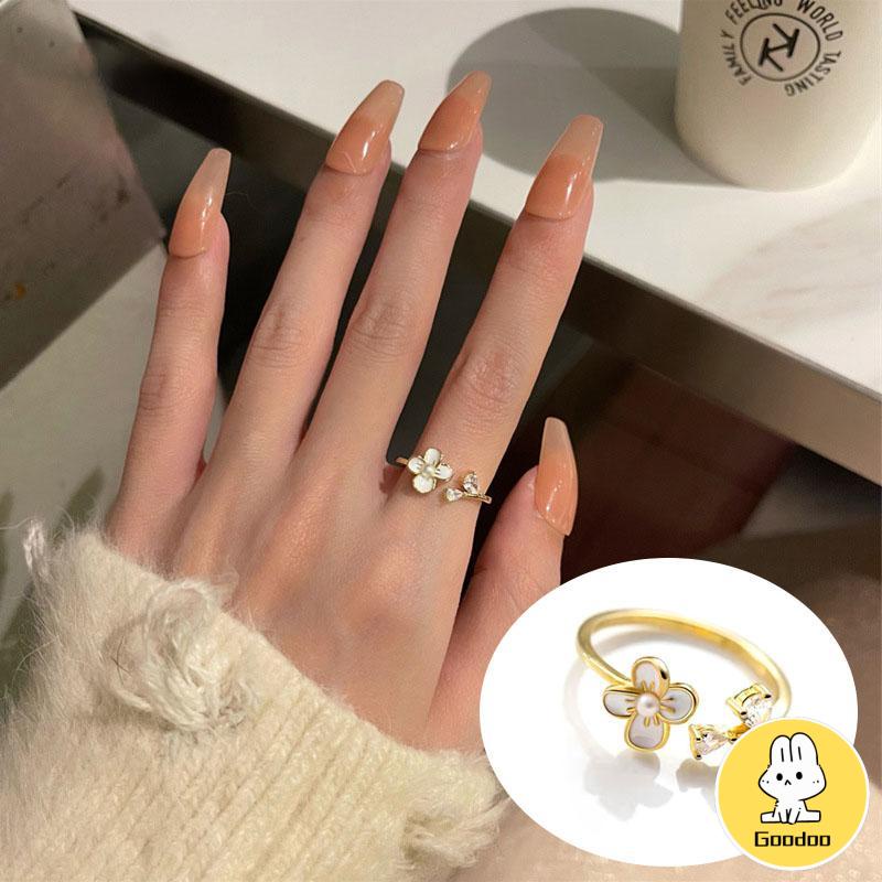 Cincin Bunga Sederhana Lembut Manis Kecantikan Temperamen Cincin Pembuka Glossy -Doo