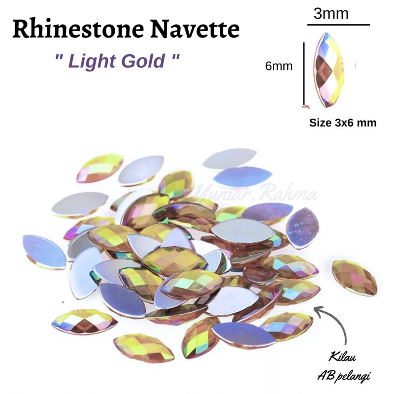 [100 pcs] Rhinestone Navette AB 3x6mm , Rhinestone oval aksesoris kuku dan henna