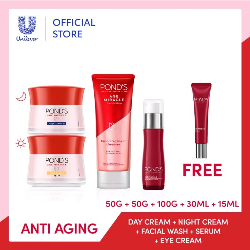 Ponds Age Miracle Paket Lengkap Facial Foam 100gr + Serum 30ml + Day Cream 50gr + Night Cream